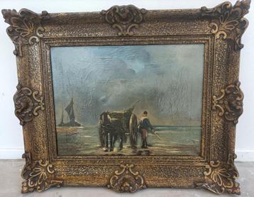 schilderij strandscene A.D. Visser incl. lijst beschikbaar voor biedingen