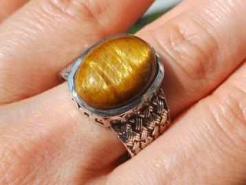 Vanoli 925 zilveren heren ring met tijgeroog maat 20,25 beschikbaar voor biedingen