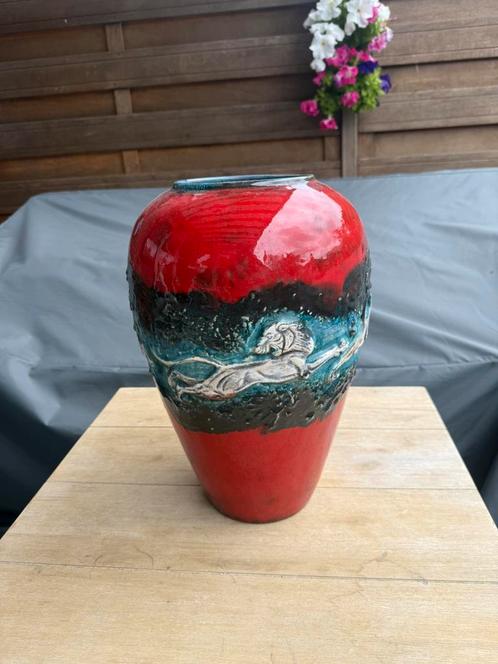 West Germany 50-40, Huis en Inrichting, Woonaccessoires | Vazen, Zo goed als nieuw, Rood, Minder dan 50 cm, Aardewerk of Porselein