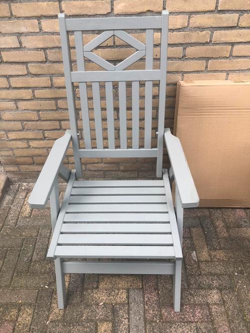 4 Mooie houten robuste  tuinstoelen licht grijs  als nieuw, Tuin en Terras, Tuinstoelen, Zo goed als nieuw, Hout, Ophalen