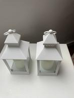 Witte windlichten met LED kaarsen, Huis en Inrichting, Woonaccessoires | Kandelaars en Kaarsen, Ophalen, Kunststof, Wit, Zo goed als nieuw