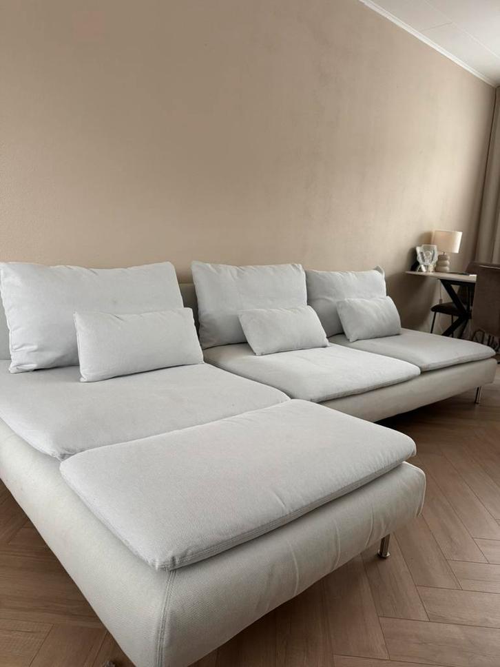 Hoekbank licht beige/creme, Huis en Inrichting, Banken | Sofa's en Chaises Longues, Zo goed als nieuw, Vierpersoons of meer, Ophalen