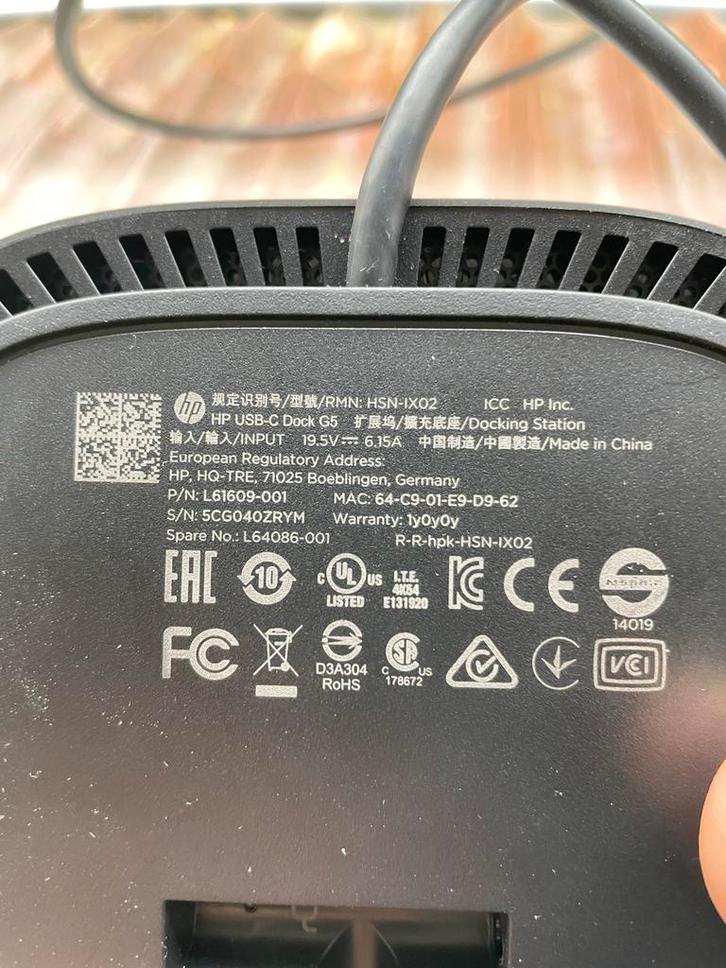 HP Universal Dock G2 120W USB-C/A Docking Station, Computers en Software, Dockingstations, Gebruikt, Docking station, Laptop, Ophalen