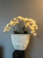 DESIGN GRIJS BLOEMPOT MET ZIJDE KUNST ORCHIDEEËN ORCHIDEE, Binnen, Ophalen of Verzenden, Zo goed als nieuw