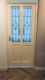 Opdekdeur met glas in lood 88x211, Doe-het-zelf en Verbouw, Deuren en Horren, 80 tot 100 cm, Binnendeur, Ophalen of Verzenden