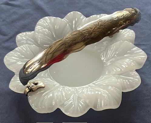 OPALINE BEUGELSCHAALTJE, VAASJE OPALINE + ONDERZETTER, Antiek en Kunst, Antiek | Goud en Zilver, Zilver, Verzenden