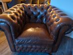 Bruine Chesterfield 1-zits fauteuil, Gebruikt, Chesterfield, Ophalen of Verzenden, 75 tot 100 cm