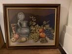 Geborduurd schilderij / stilleven in lijst met mat glas, Antiek en Kunst, Ophalen of Verzenden