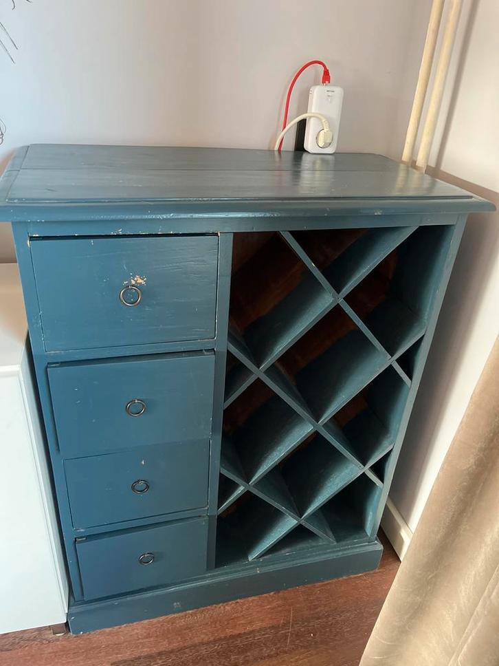 Houten wijnrek met lades, Huis en Inrichting, Woonaccessoires | Wijnrekken, Gebruikt, 50 tot 75 cm, Hout, 15 tot 25 flessen, Ophalen