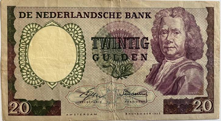 Schaarse twintig gulden 1955 Boerhaave, Postzegels en Munten, Bankbiljetten | Nederland, Los biljet, Ophalen of Verzenden