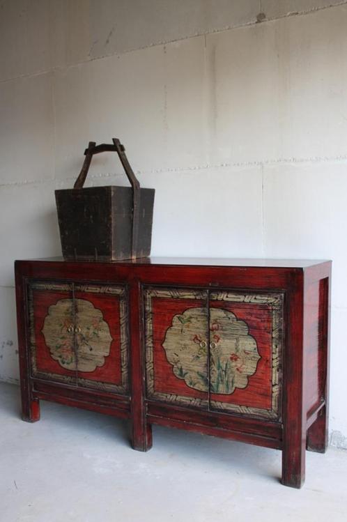 Authentiek Chinees Beschilderd Dressoir Unieke Houten Kast, Huis en Inrichting, Kasten | Secretaires, Nieuw, Ophalen of Verzenden