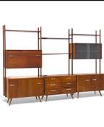 Vintage modulair wandsysteem | massief houten wandmeubel, Huis en Inrichting, Met deur(en), Eikenhout, 25 tot 50 cm, 200 tot 250 cm