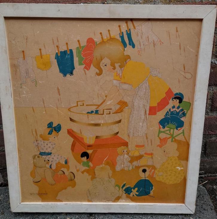 Willy (Wilhelmina) Schermelé (1904-1995) Wasdag 1937 litho, Antiek en Kunst, Kunst | Litho's en Zeefdrukken, Ophalen of Verzenden