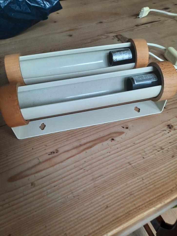 Vintage Wandlampen Set met Houten Details bed lampjes, Huis en Inrichting, Lampen | Wandlampen, Gebruikt, Hout, Metaal, Ophalen of Verzenden