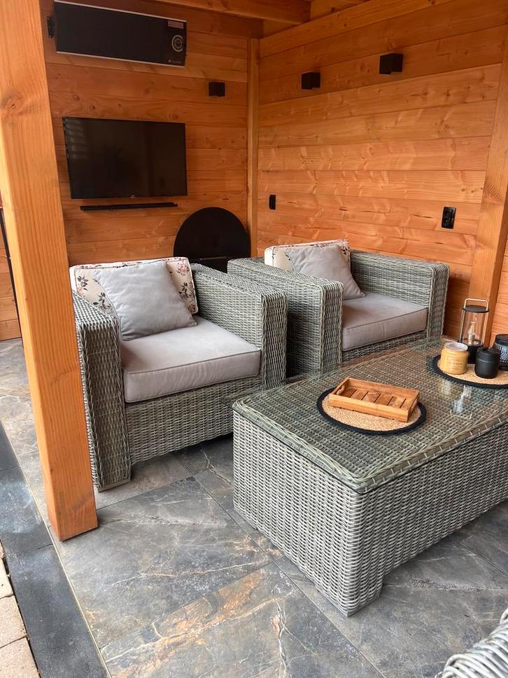 Rotan Tuinset met Glazen Tafelblad, Tuin en Terras, Tuinsets en Loungesets, Gebruikt, Tuinset, Rotan, 4 zitplaatsen, Eettafel