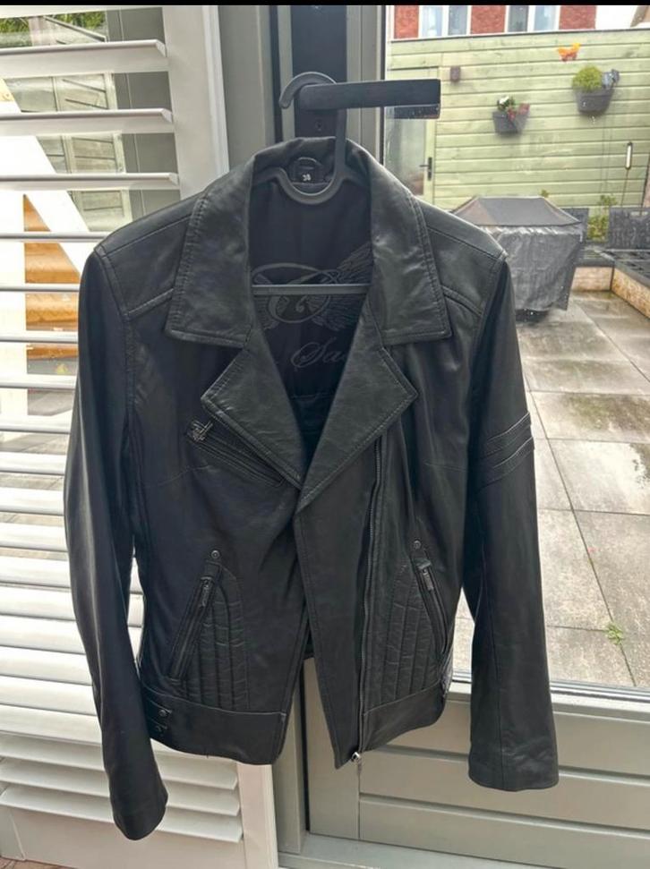 Leren jas maat 38 - Beschadigde voering bij linkermouw, Kleding | Heren, Jassen | Zomer, Gedragen, Maat 46 (S) of kleiner, Zwart
