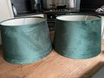 Groene Velours Lampenkappen - 2 stuks, Gebruikt, 25 tot 50 cm, Rond, Ophalen of Verzenden
