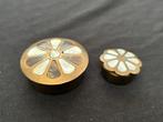 Vintage messing pillendoosjes ingelegd met parelmoer, Antiek en Kunst, Curiosa en Brocante, Ophalen of Verzenden