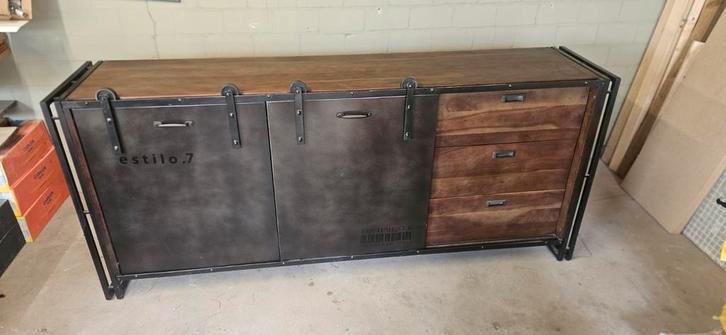 Industriele set dressoir salon tafel en prullenbak, Huis en Inrichting, Kasten | Dressoirs, Gebruikt, Minder dan 50 cm, Overige houtsoorten