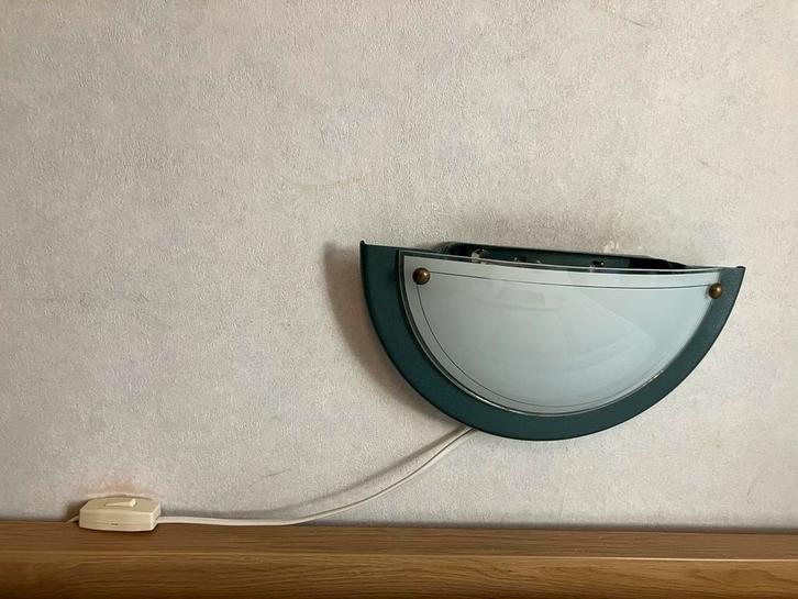 Groene Wandlamp met Glazen Kap, Huis en Inrichting, Lampen | Wandlampen, Gebruikt, Glas, Ophalen of Verzenden