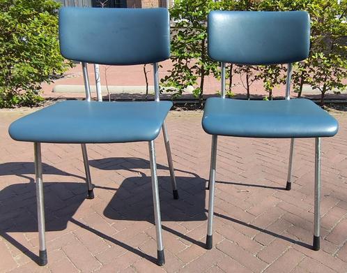 Set van 2 Vintage Gispen 1231 Buisstoelen – jaren ’60, Huis en Inrichting, Stoelen, Gebruikt, Twee, Hout, Leer, Metaal, Blauw