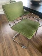 Vier ribstof retro-look groene stoelen, Huis en Inrichting, Vier, Ophalen of Verzenden, Zo goed als nieuw, Overige kleuren
