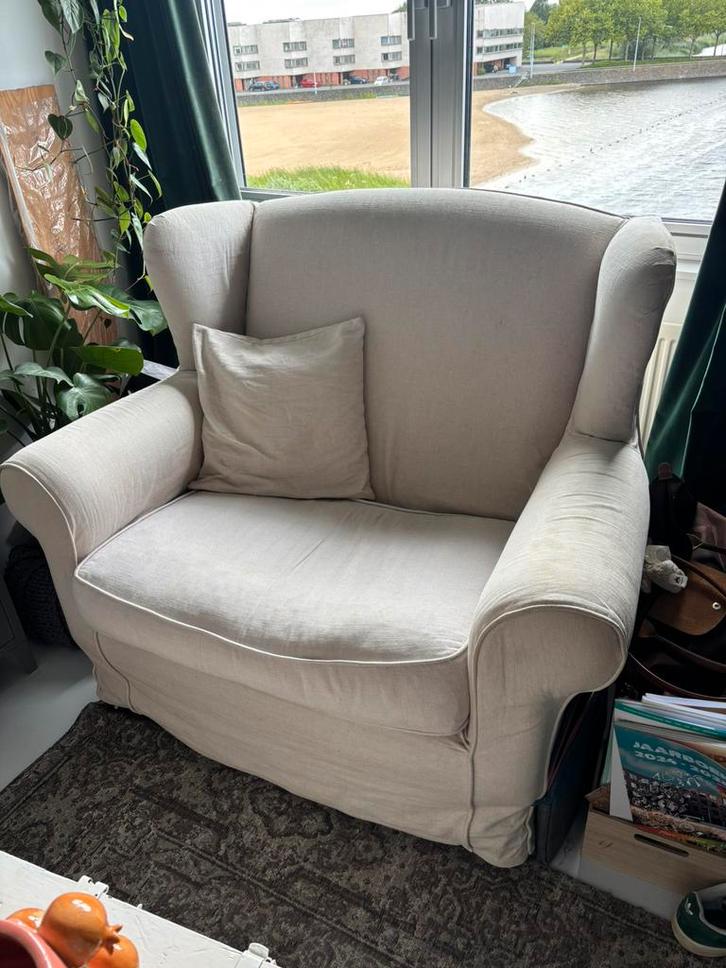 Hele mooie linnen love seat inclusief linnen kussentje, Huis en Inrichting, Fauteuils, Zo goed als nieuw, Ophalen