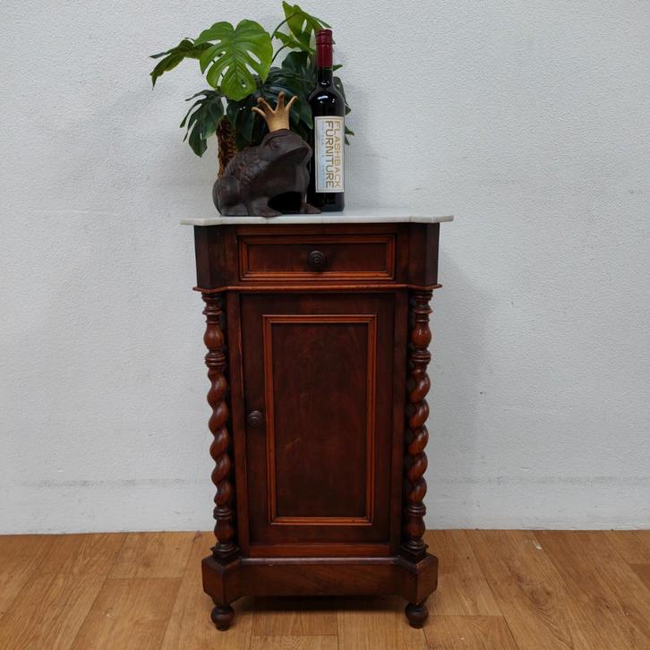 Vintage Antiek nachtkastje bijzetkastje met marmer blad 102, Antiek en Kunst, Antiek | Meubels | Kasten, Ophalen of Verzenden