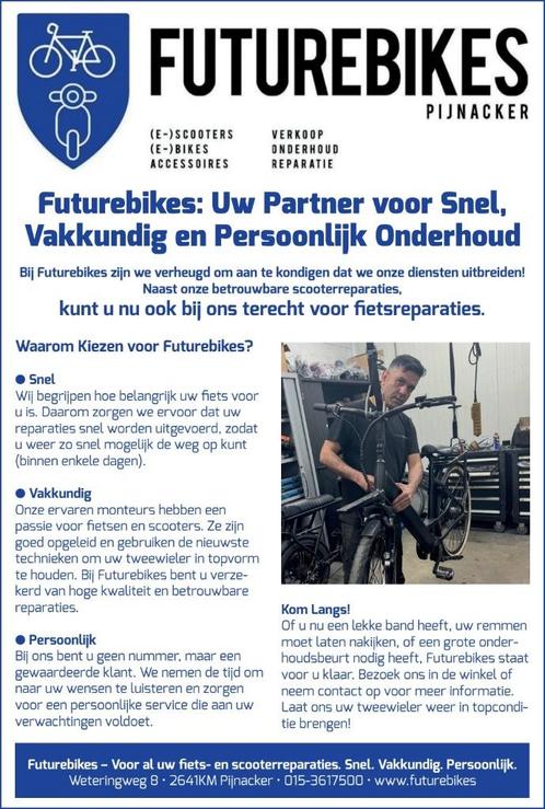 Fiets reparaties Pijnacker & Nootdorp, Fietsen en Brommers, Elektrische fietsen, Zo goed als nieuw, Overige merken, 50 km per accu of meer