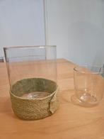 Glazen vazen set met jute decoratie, Ophalen, Minder dan 50 cm, Groen, Glas