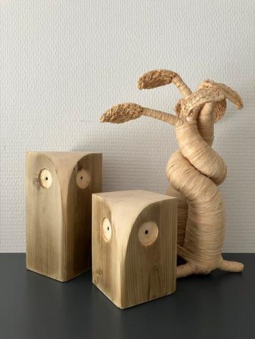 Houten Uiltjes Set van 2 NIEUW beschikbaar voor biedingen