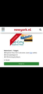 Eric New York pas voor 5 attracties en een week metro card, Tickets en Kaartjes, Eric card New York, Eén persoon