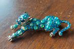 goudkleurige Panter Broche/ kettinghanger met Strass €9, Overige materialen, 4 tot 7 cm, Met strass, Blauw