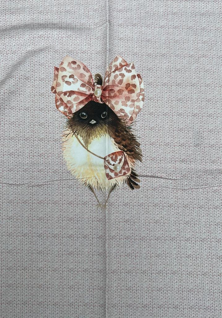 Paris lively bird on knitt 3 luik french terry paneel, Hobby en Vrije tijd, Stoffen en Lappen, Nieuw, Katoen, 120 cm of meer, 30 tot 200 cm