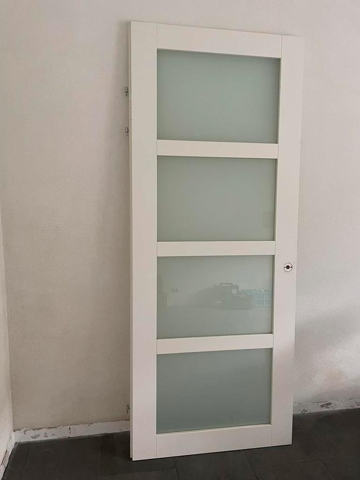 Witte opdekdeur mat glas, Doe-het-zelf en Verbouw, Deuren en Horren, Zo goed als nieuw, Binnendeur, 200 tot 215 cm, Glas, Ophalen