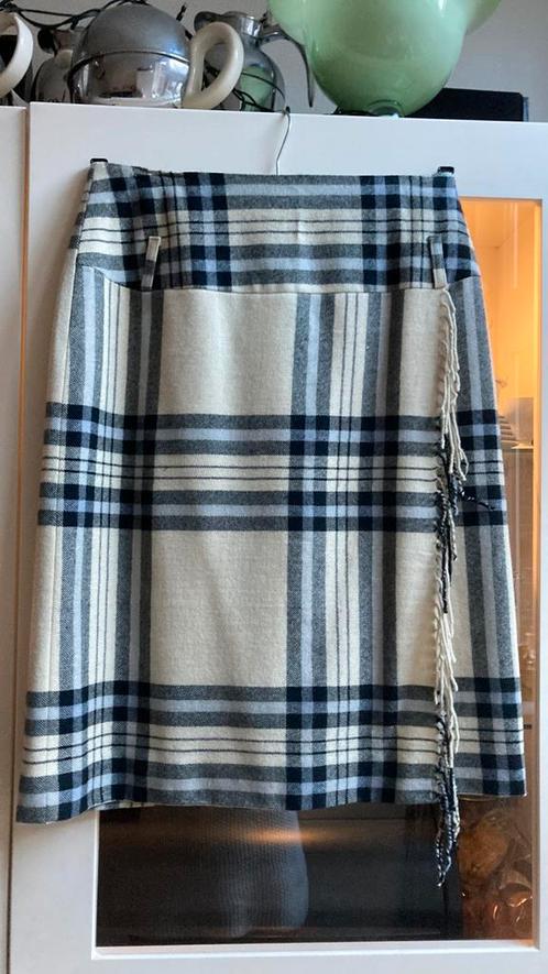 PAUW ruiten rok 100% wol in roomwit met franjes, mt 1, Kleding | Dames, Rokken, Zo goed als nieuw, Maat 36 (S), Wit, Knielengte
