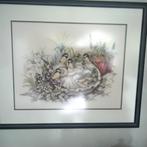 Geborduurd schilderij koolmeesjes, Ophalen of Verzenden, Zo goed als nieuw, Overige typen