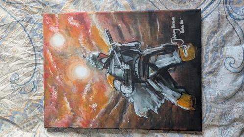 Boba Fett schilderij met Authentieke Handtekening van acteur, Verzamelen, Star Wars, Zo goed als nieuw, Ophalen of Verzenden