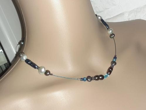 Ketting zoetwaterparel , agaat , lapis lazuli en kristal bla, Sieraden, Tassen en Uiterlijk, Kettingen, Nieuw, Steen of Mineraal