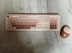 Draadloos Toetsenbord en Muis Combo - Roze/Beige QWERTY, Toetsenbord en muis-set, Ophalen of Verzenden, Zo goed als nieuw, Draadloos