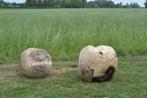 2 mooie zware bollen in teakhout, Ophalen, Gebruikt