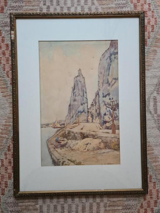 Ingelijste aquarel J. Le Blanc / Terhell, Antiek en Kunst, Kunst | Schilderijen | Klassiek, Ophalen
