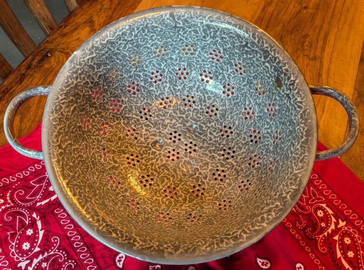 Grijs gewolkt vergiet, brocante, Antiek en Kunst, Antiek | Emaille, Ophalen
