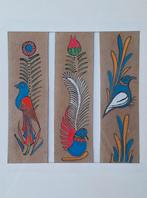 Mexicaanse volkskunst schilderijtjes op leer in paspartoe, Ophalen of Verzenden