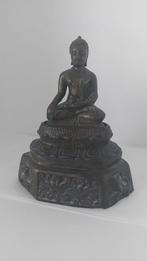 Bronzen Thaise Boeddha beeld op lotustroon hoogte 21 cm, Ophalen of Verzenden