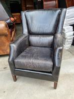 Vintage fauteuil zwart rundleer + GRATIS BEZORGING