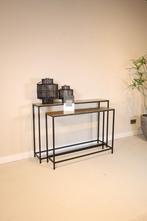 Luxe Sidetable | Goud / Zwart Metaal | wandtafel, Huis en Inrichting, Tafels | Sidetables, 100 tot 150 cm, Nieuw, Ophalen of Verzenden