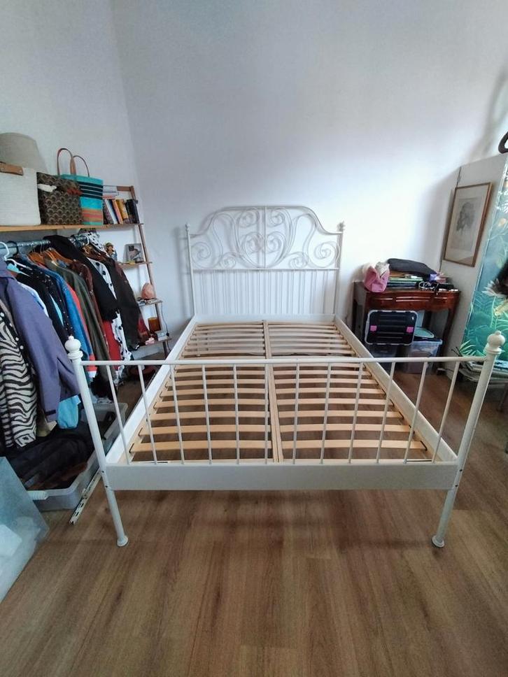 IKEA Leirvik bed, Huis en Inrichting, Slaapkamer | Bedden, Gebruikt, Tweepersoons, 140 cm, 200 cm, Metaal, Wit, Ophalen