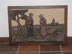 Reliëf / Schilderij boer en boerin op het land 40x60 cm, Ophalen of Verzenden