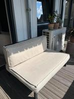 Palletbankje in zwart metaal incl. kussens, Tuin en Terras, Tuinbanken, Ophalen, Zo goed als nieuw
